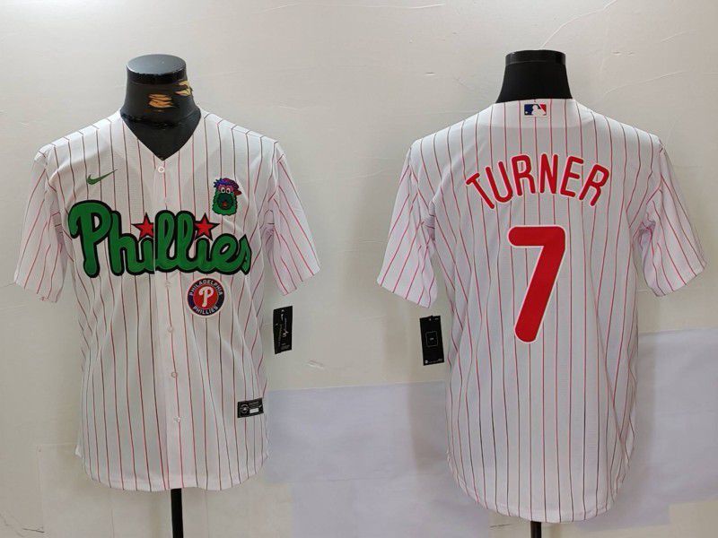 Men Philadelphia Phillies #7 Turner White stripe Second generation Joint Name 2024 Nike MLB Jersey style 3->philadelphia phillies->MLB Jersey